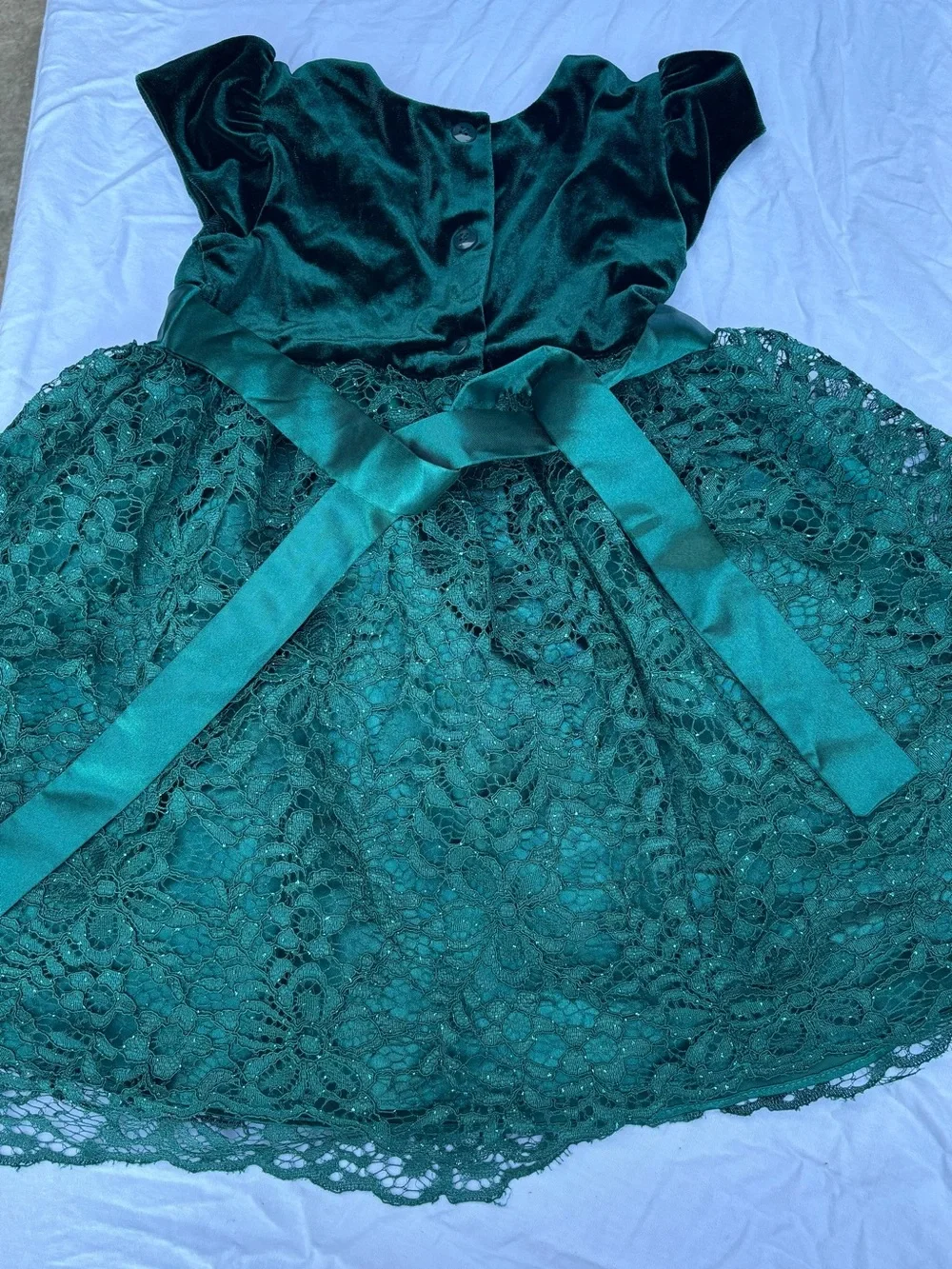Jona Michelle Teal Velvet & Lace Party Dress with Satin Bow